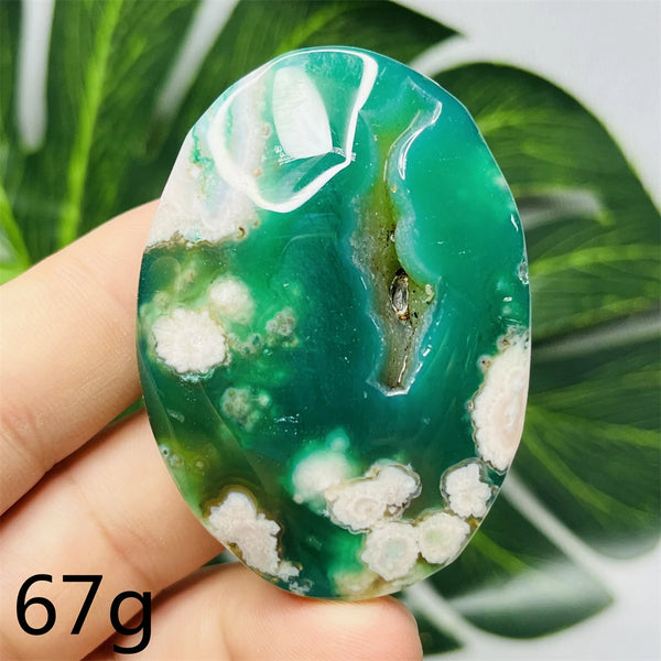 Green Flower Agate Palm Stone-ToShay.org