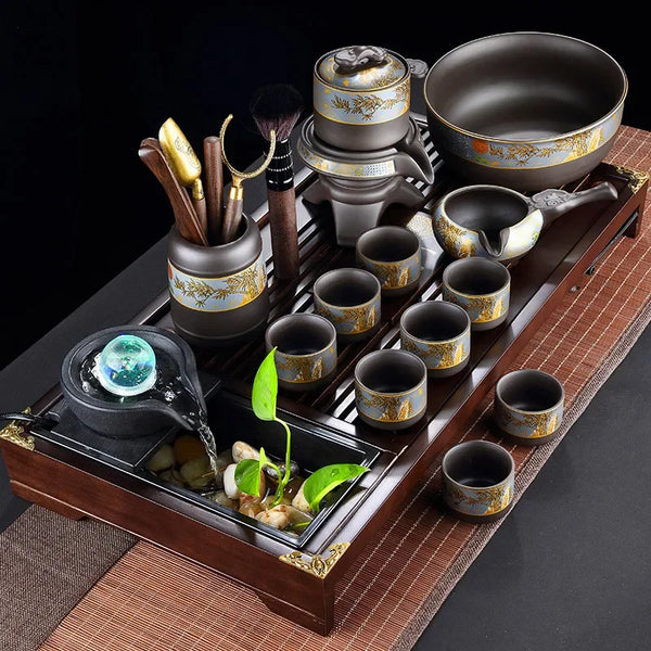 Black Ceramic Rotation Tea Sets-ToShay.org