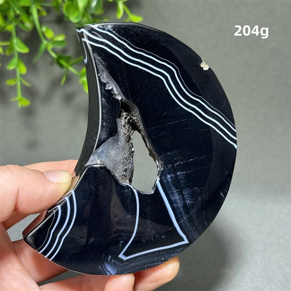 Natural Gemstone Black Agate Moon-Shaped Mineral Specimen Reiki Therapy Energy Collection Jiapin Home Decoration Gift-ToShay.org