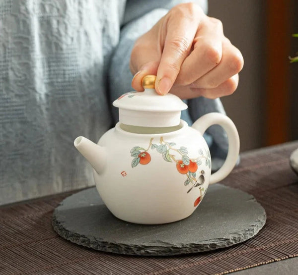 White Painted Porcelain Teapot-ToShay.org