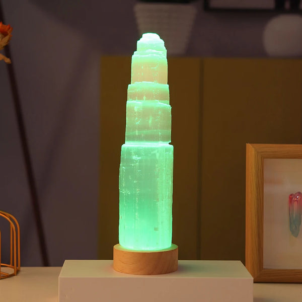 White Selenite Tower Lamp-ToShay.org