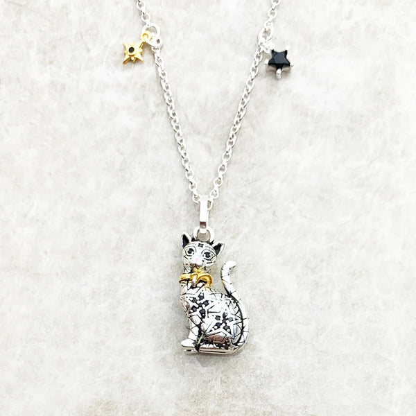 Silver Cat Pendant Necklace-ToShay.org