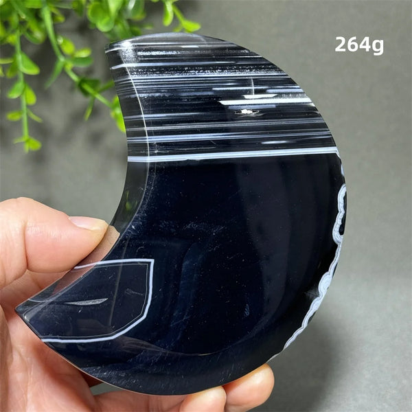 Natural Gemstone Black Agate Moon-Shaped Mineral Specimen Reiki Therapy Energy Collection Jiapin Home Decoration Gift-ToShay.org