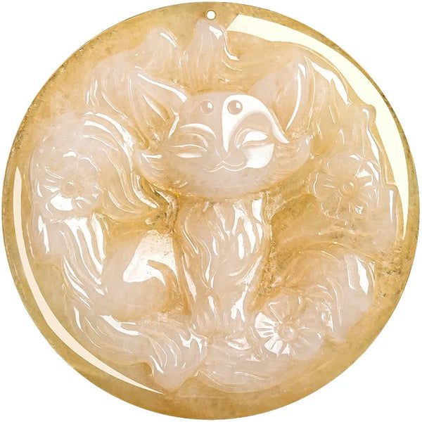 Yellow Jadeite Fox Pendant-ToShay.org