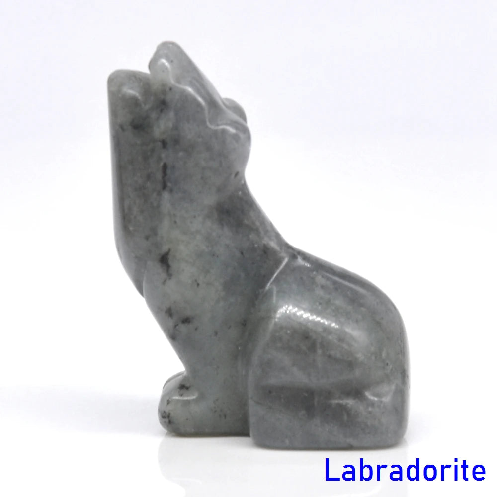 2" Wolf Statue Natural Stone Carved Figure Room Ornament Healing Crystal Reiki Animal Figurine Home Office Desktop Decoration-ToShay.org