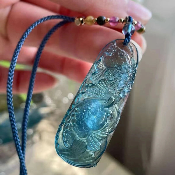Blue Aquamarine Fish Pendant-ToShay.org