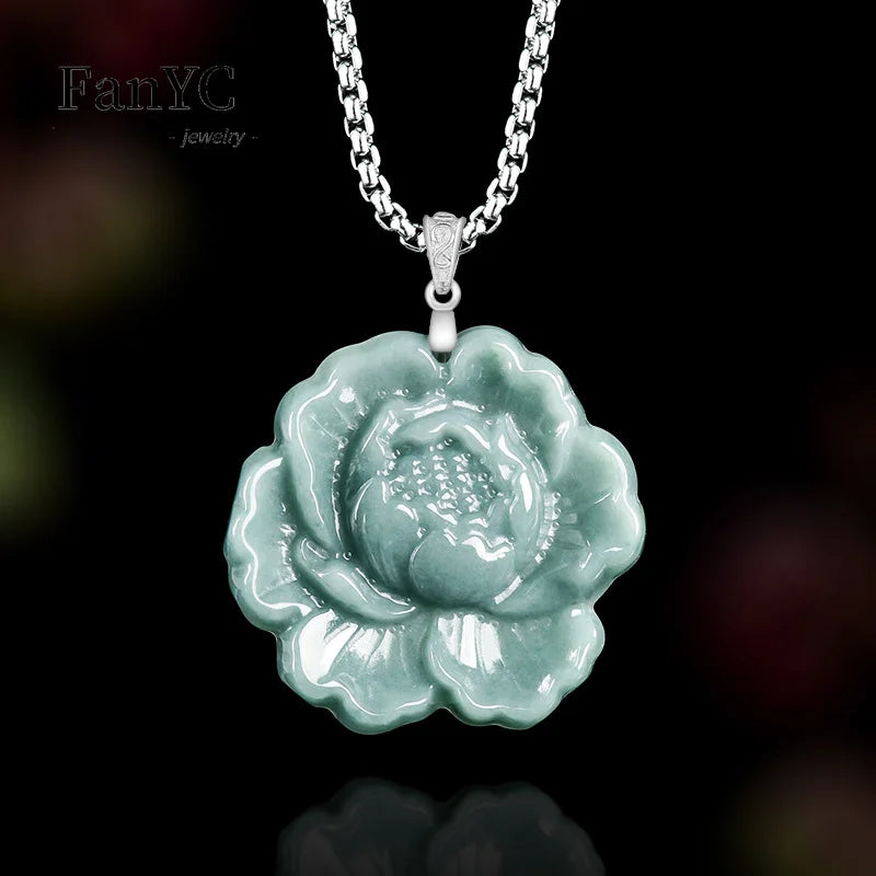 Blue Jadeite Peony Pendant-ToShay.org