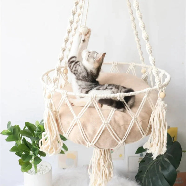 Hanging Macrame Cat Basket-ToShay.org