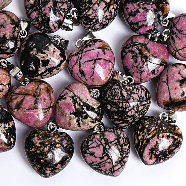 Pink Rhodonite Heart Pendant-ToShay.org