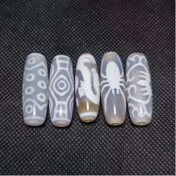 Grey Jade Agate Dzi Beads-ToShay.org