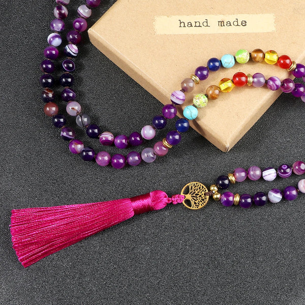 Purple Stripe Agate Mala Beads-ToShay.org