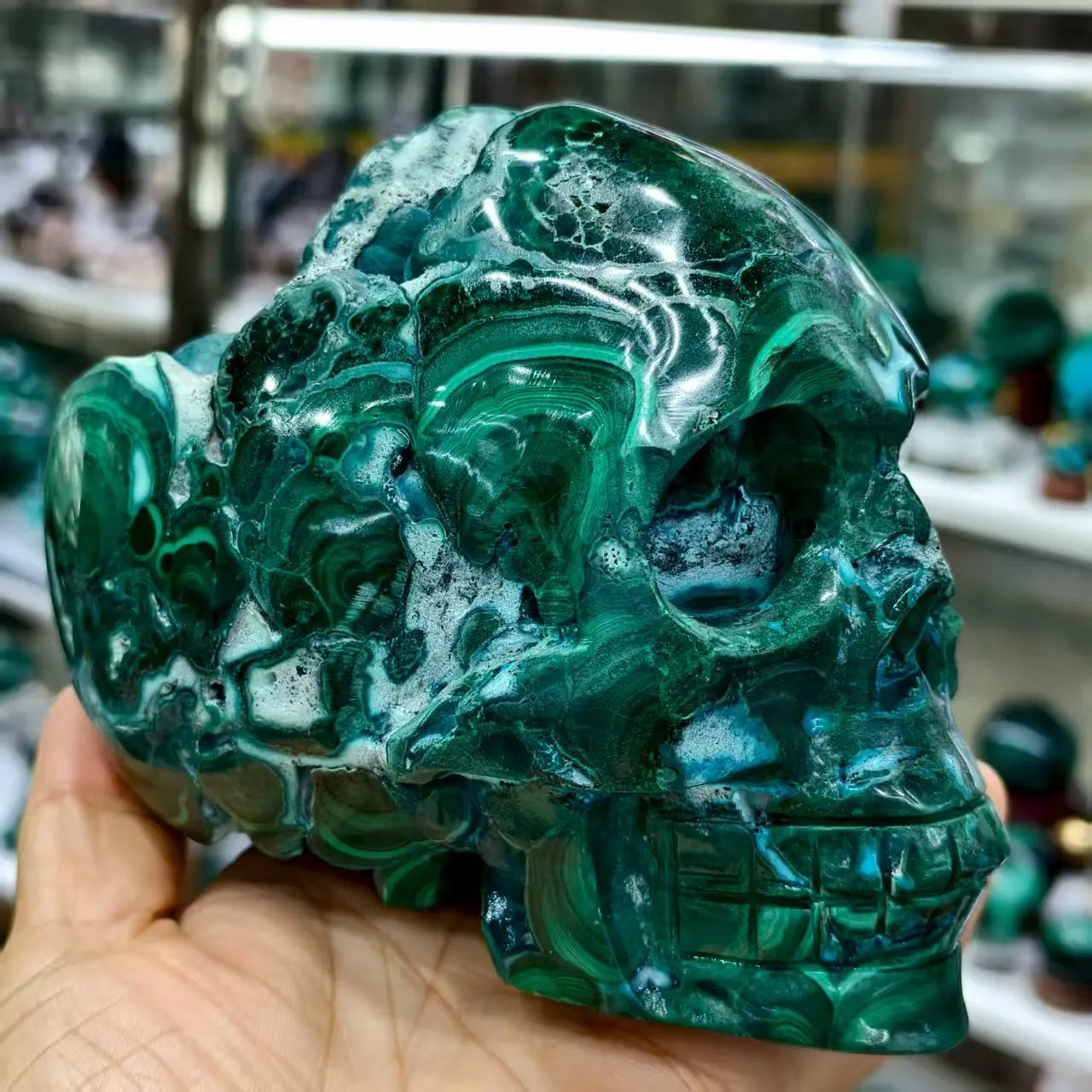 Natural Chrysocolla Crystal Quartz Hand-Carved Skull, For Spiritual Healing, As a Gift, For Decoration, For Meditation, For Feng-ToShay.org