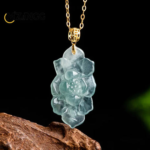 Blue Jadeite Lotus Pendant-ToShay.org