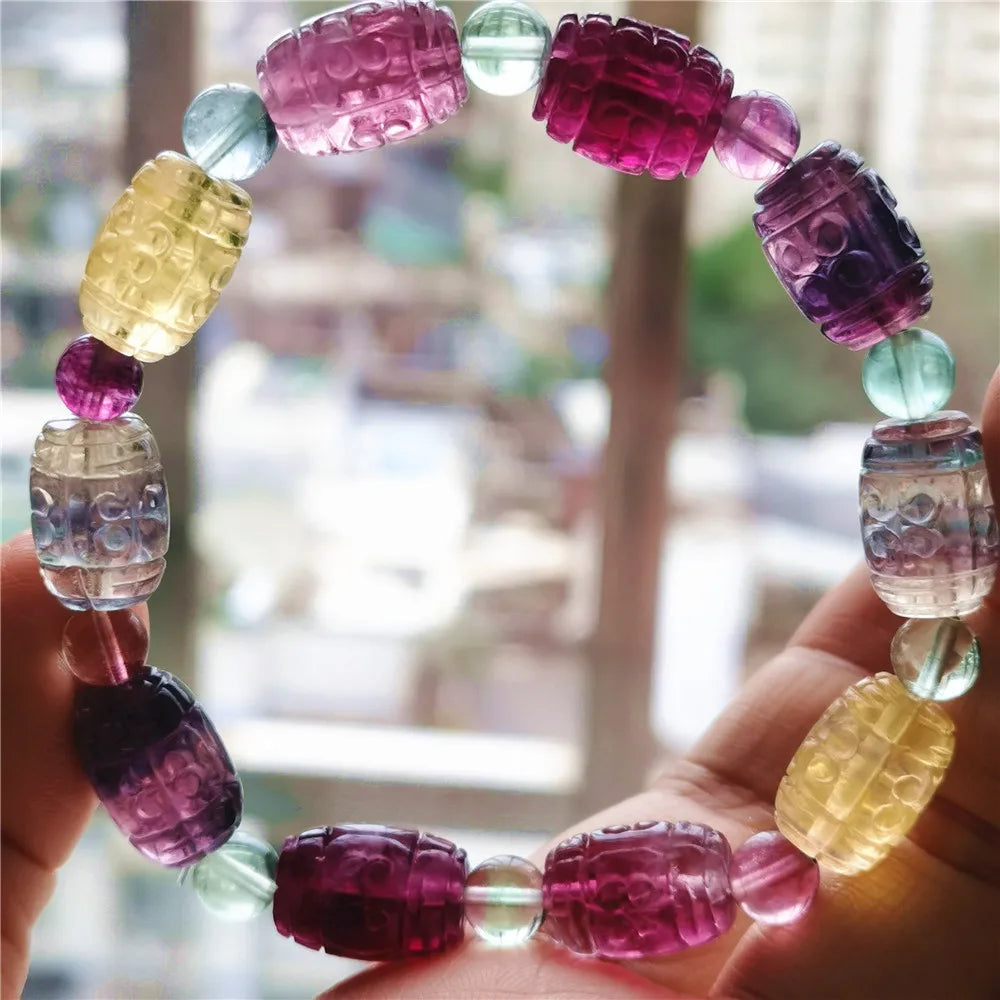 Purple Yellow Fluorite Bracelet-ToShay.org
