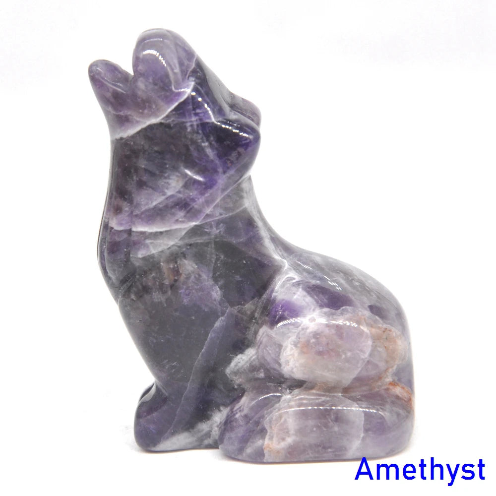 2" Wolf Statue Natural Stone Carved Figure Room Ornament Healing Crystal Reiki Animal Figurine Home Office Desktop Decoration-ToShay.org