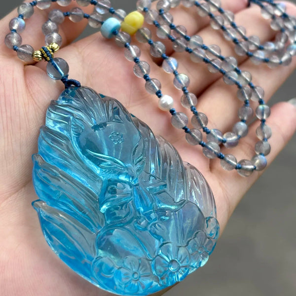 Blue Aquamarine Fox Pendant-ToShay.org