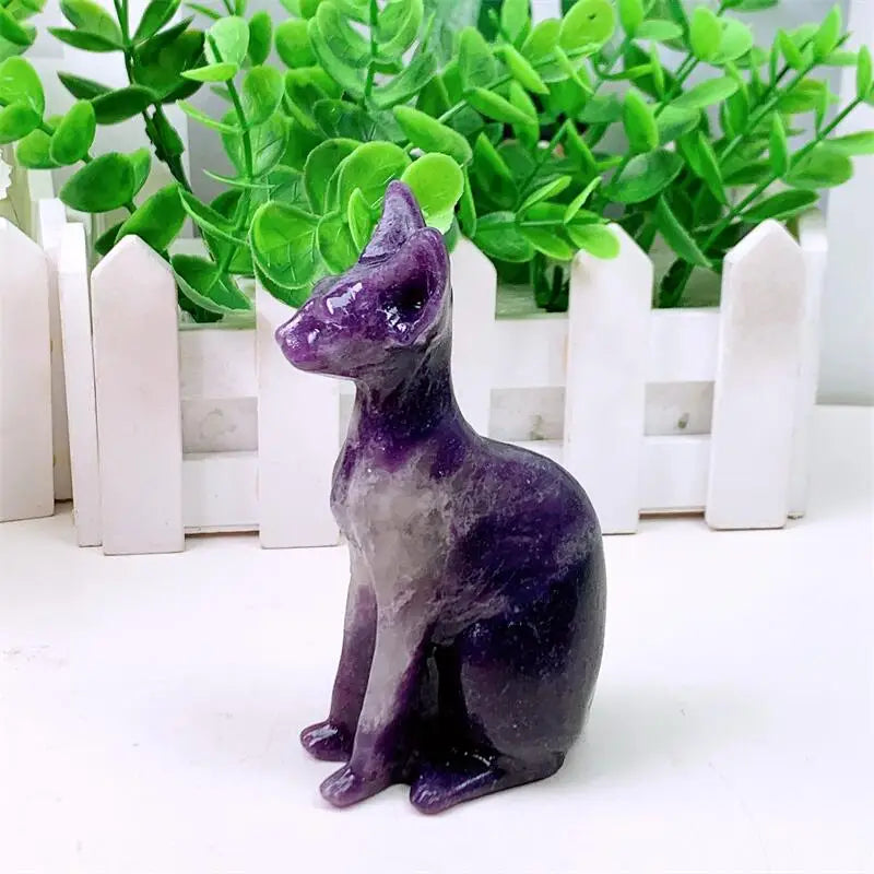 1PCS Natural Purple Mica Cartoon Cat Shaped Healing Stone Crystal Craft for Home Decoration Unique Holiday Gift-ToShay.org