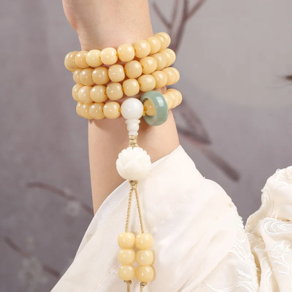 White Bodhi Root Bead Mala-ToShay.org