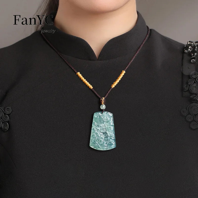 Blue Jadeite Landscape Pendant-ToShay.org
