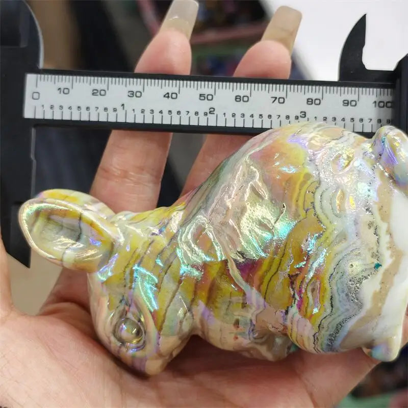 Natural Aura Calcite Quartz Rabbit Carving Healing Stone Tabletop Ornament Home Decor Children Holiday Gift 1PCS-ToShay.org