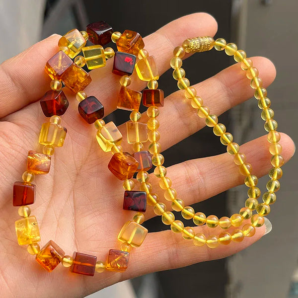 Yellow Amber Bead Necklace-ToShay.org