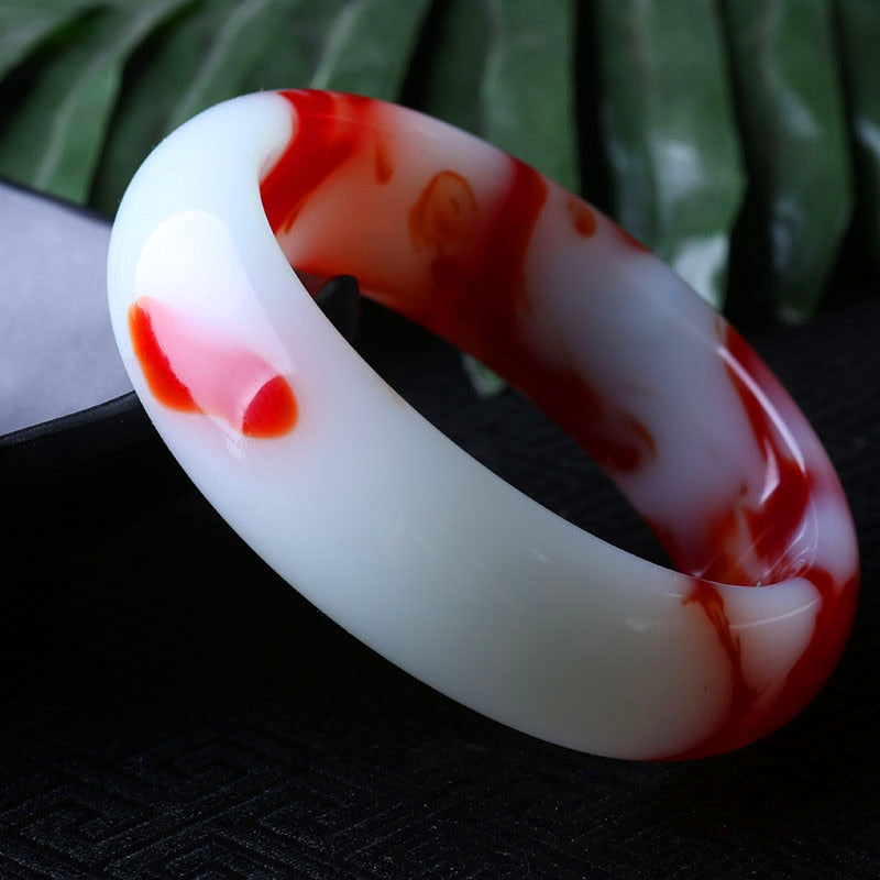 Red White Jade Bangle-ToShay.org