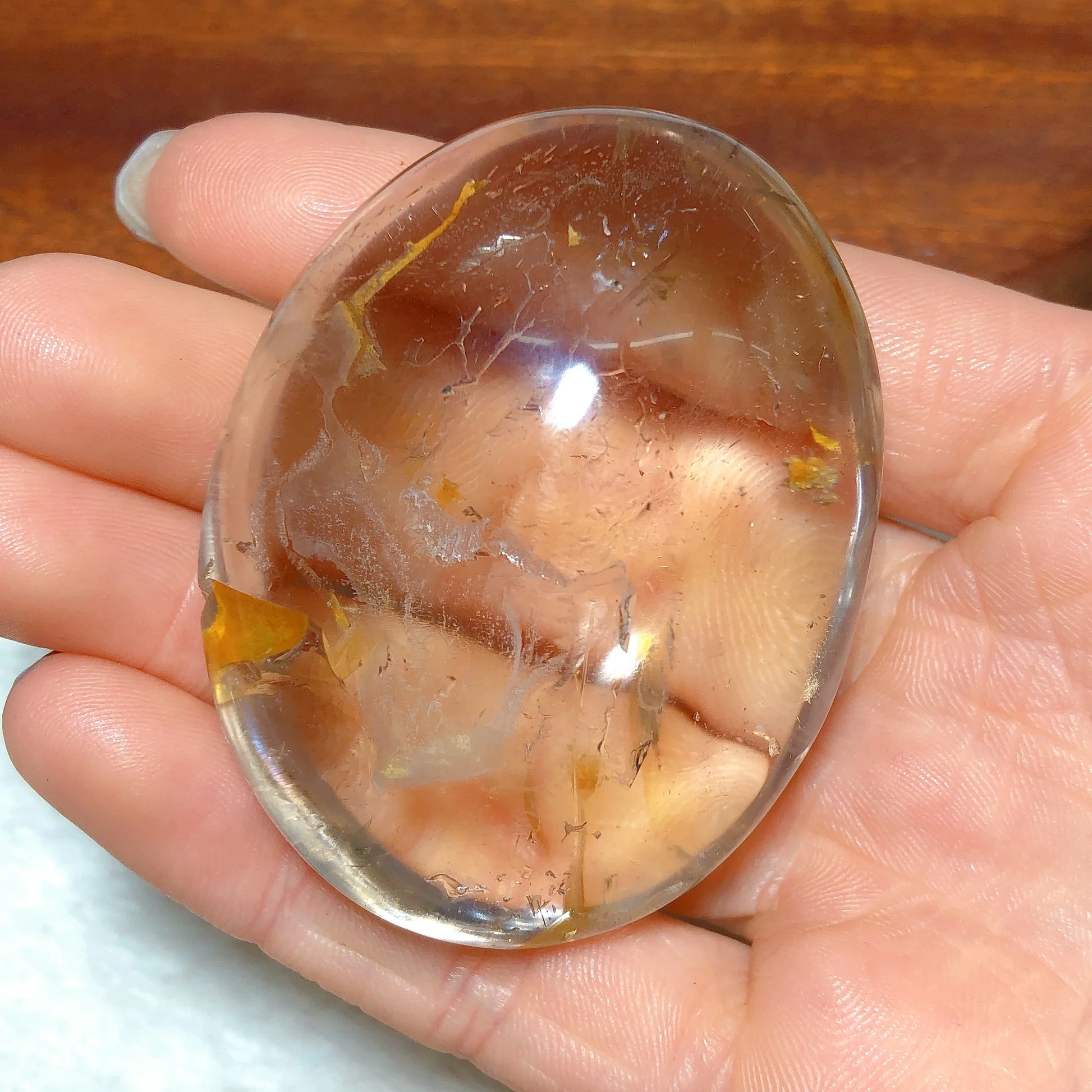 Clear Smokey Quartz Palm Stone-ToShay.org