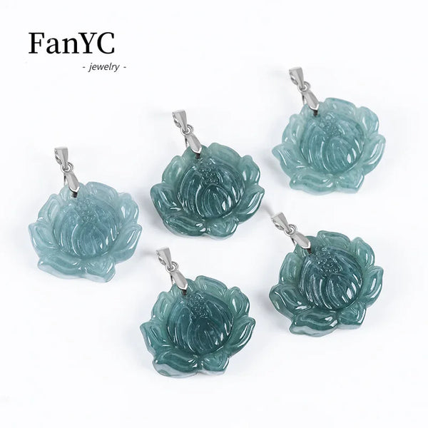 Blue Jadeite Lotus Pendant-ToShay.org