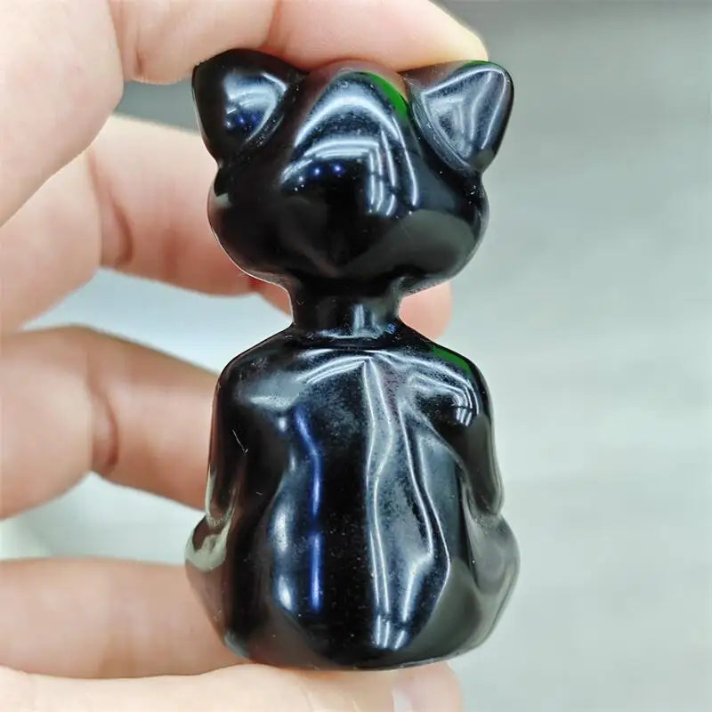 Natural Black Obsidian Yoga Master Cat Carving Healing Reiki Women Gemstone Jewellry Pendant Gift 1PCS-ToShay.org