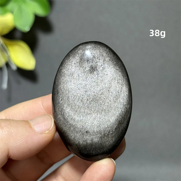 Silver Obsidian Palm Stone-ToShay.org