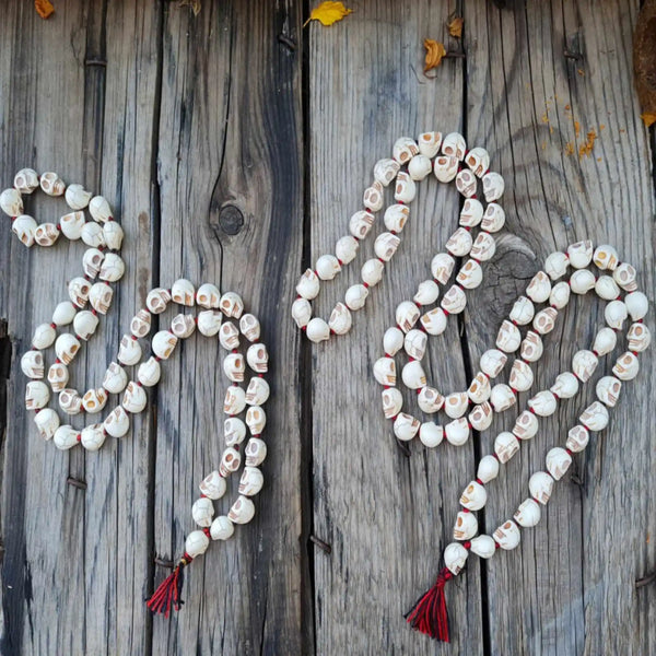 White Howlite Skull Bead Mala-ToShay.org