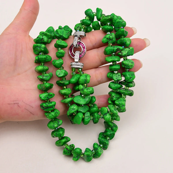 Green Turquoise Nugget Necklace-ToShay.org