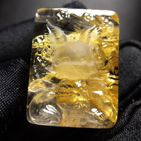 Gold Rutilated Quartz Fox Pendant-ToShay.org