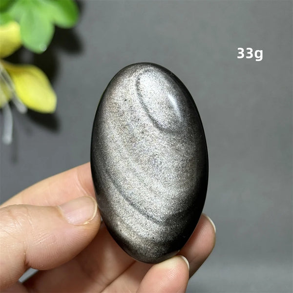 Silver Obsidian Palm Stone-ToShay.org