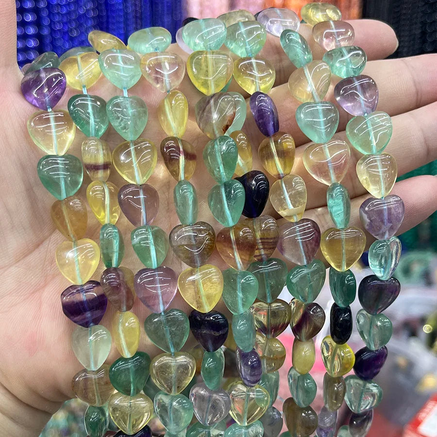 Rainbow Fluorite Heart Beads-ToShay.org