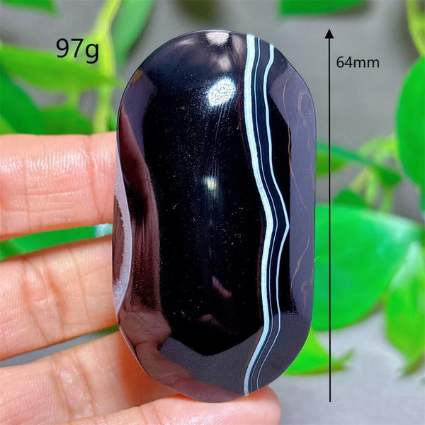 Black Silk Agate Palm Stone-ToShay.org