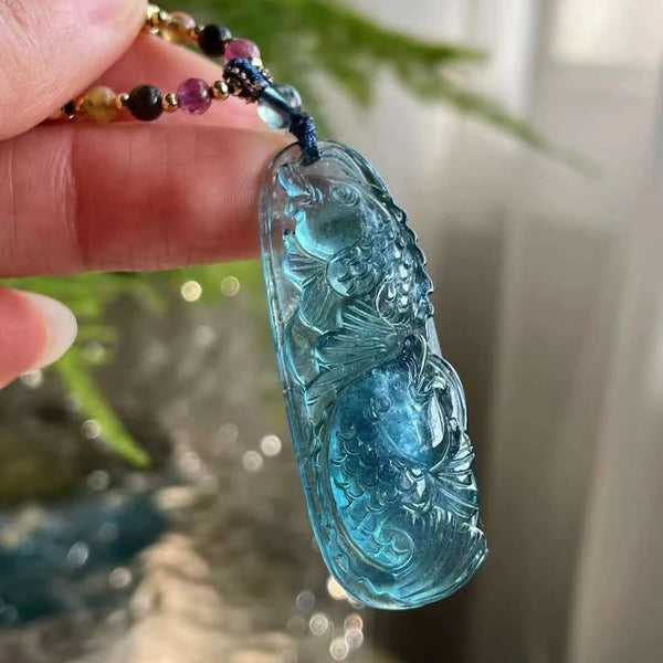 Blue Aquamarine Fish Pendant-ToShay.org