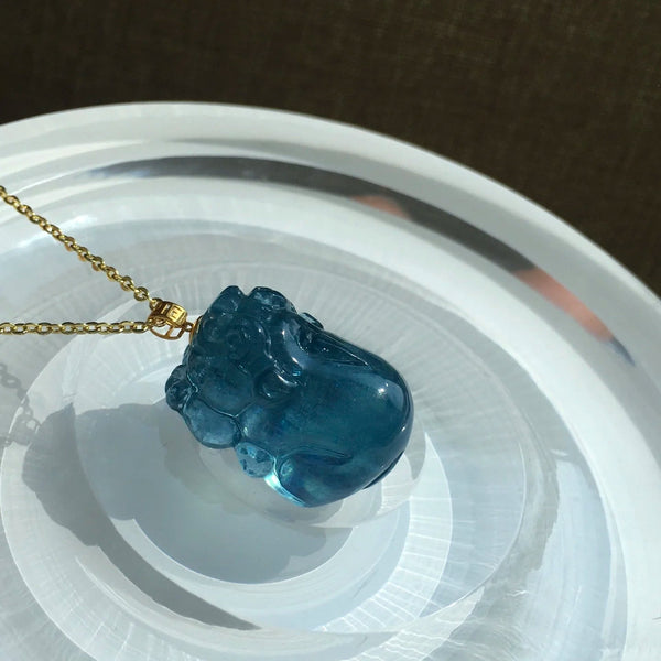 Blue Aquamarine Pi Xiu Pendant-ToShay.org