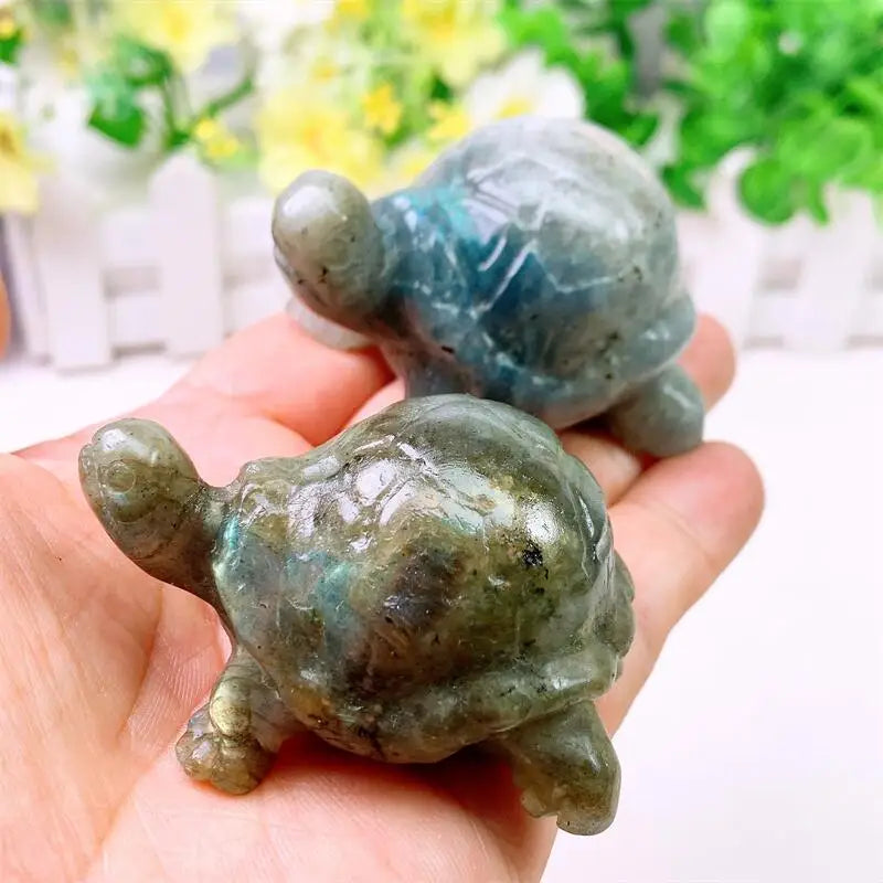 Natural Labradorite Turtle Carving Animal Model Crafts Fashion Home Decoration Healing Fengshui Gift 1pcs-ToShay.org