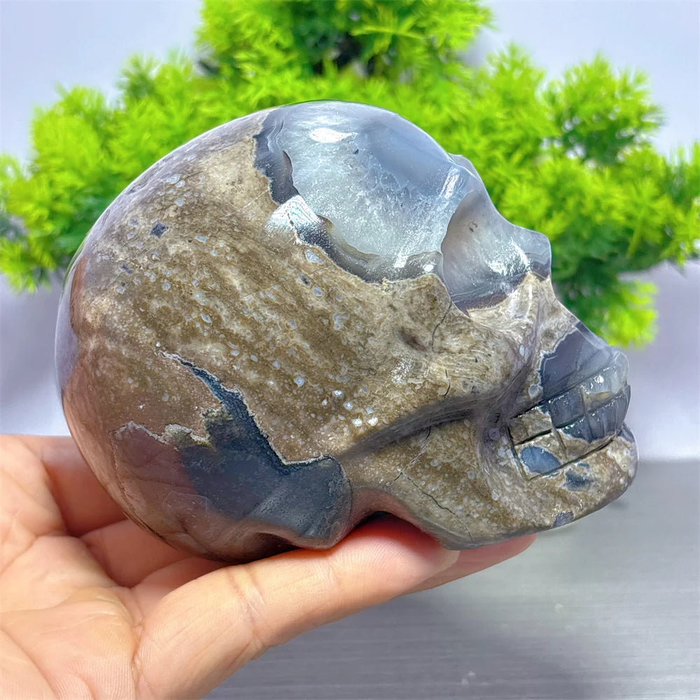 Volcano Agate with Calcite Skull Natural Crystal Home Decoritems Room decor Luck Quartz Stone Garden Reiki Healing Energy Love-ToShay.org