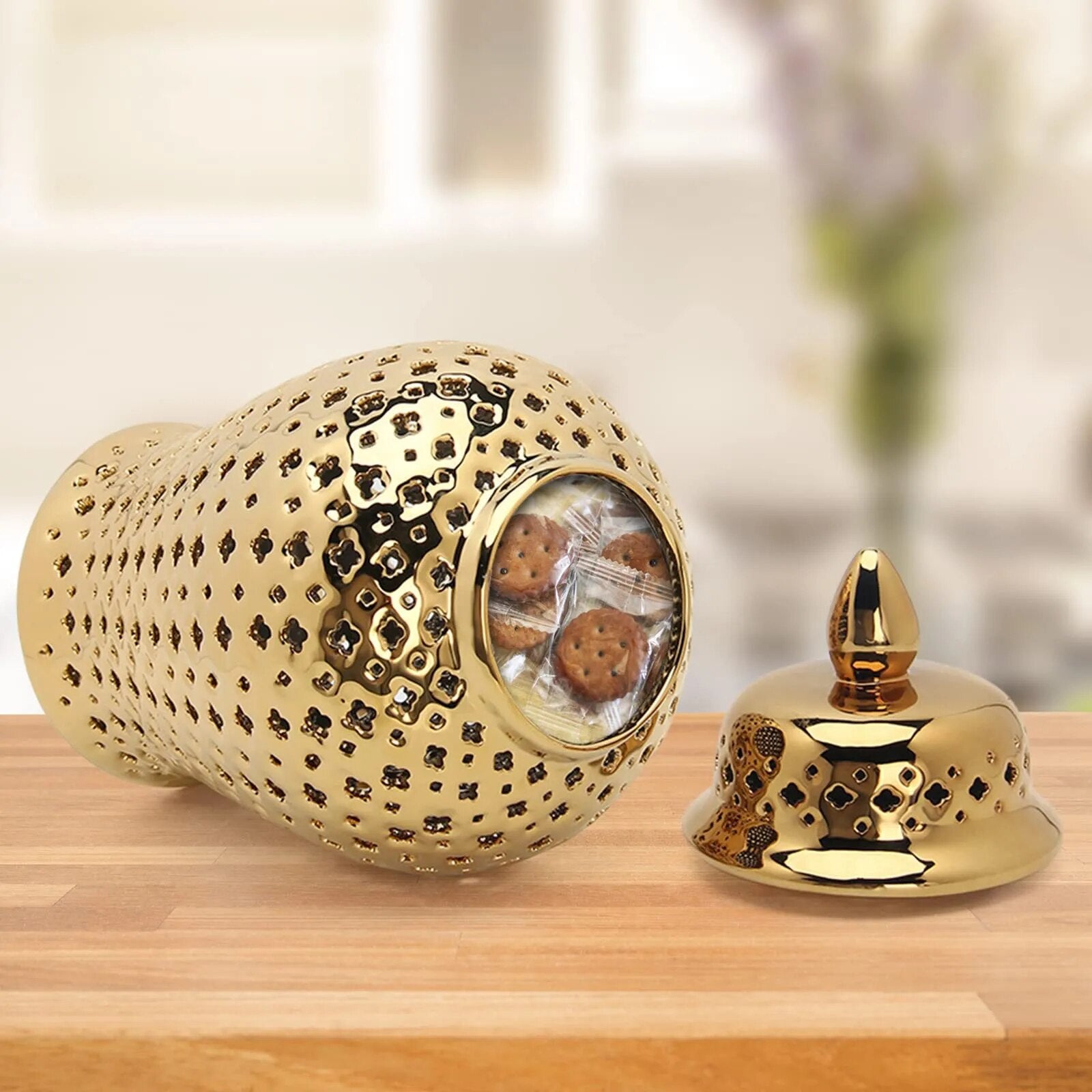Gold Pierced Ceramic Vase-ToShay.org