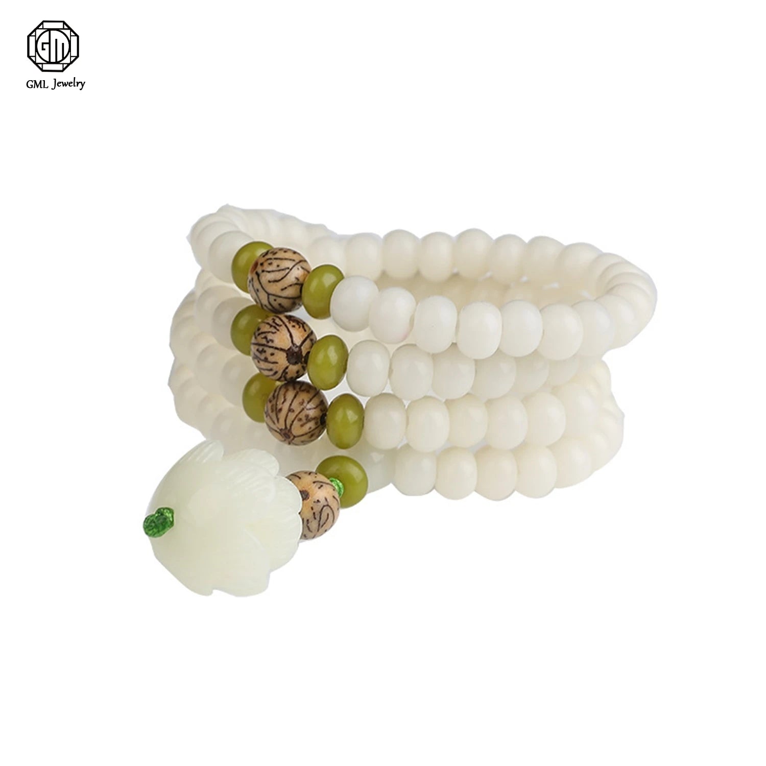 White Bodhi Seed Bead Mala-ToShay.org