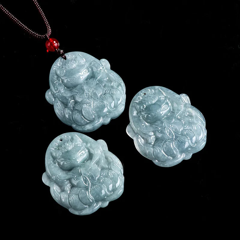 Blue Jadeite Fox Pendant-ToShay.org
