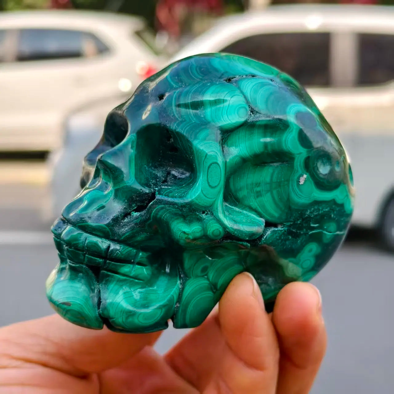 Natural Green Malachite Skull, Quartz Crystal Green Ore, Carved, Skull, Mineral Healing-ToShay.org
