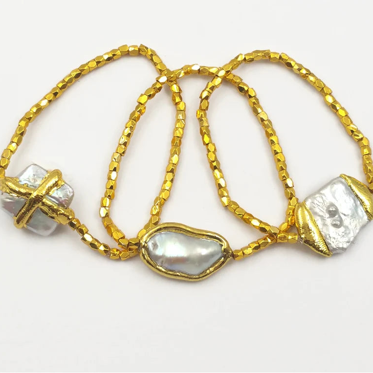 White Pearl Chain Bracelet-ToShay.org
