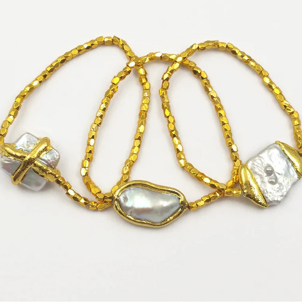 White Pearl Chain Bracelet-ToShay.org