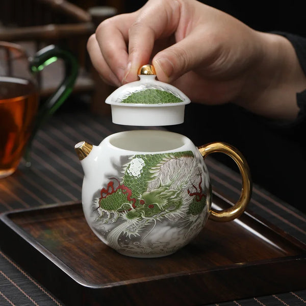 White Dragon Porcelain Teapot-ToShay.org