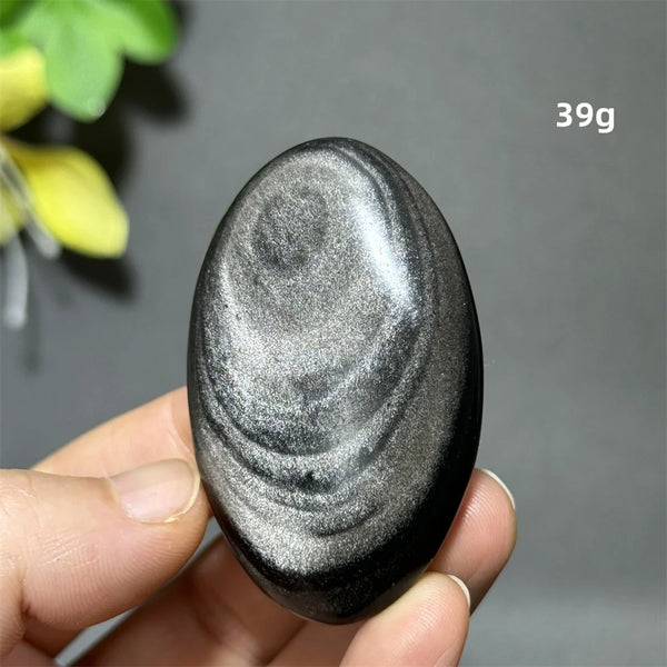 Silver Obsidian Palm Stone-ToShay.org