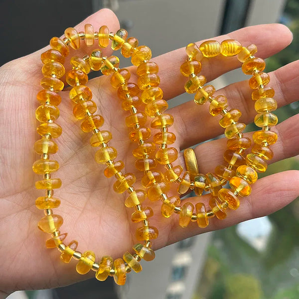 Yellow Amber Bead Necklace-ToShay.org