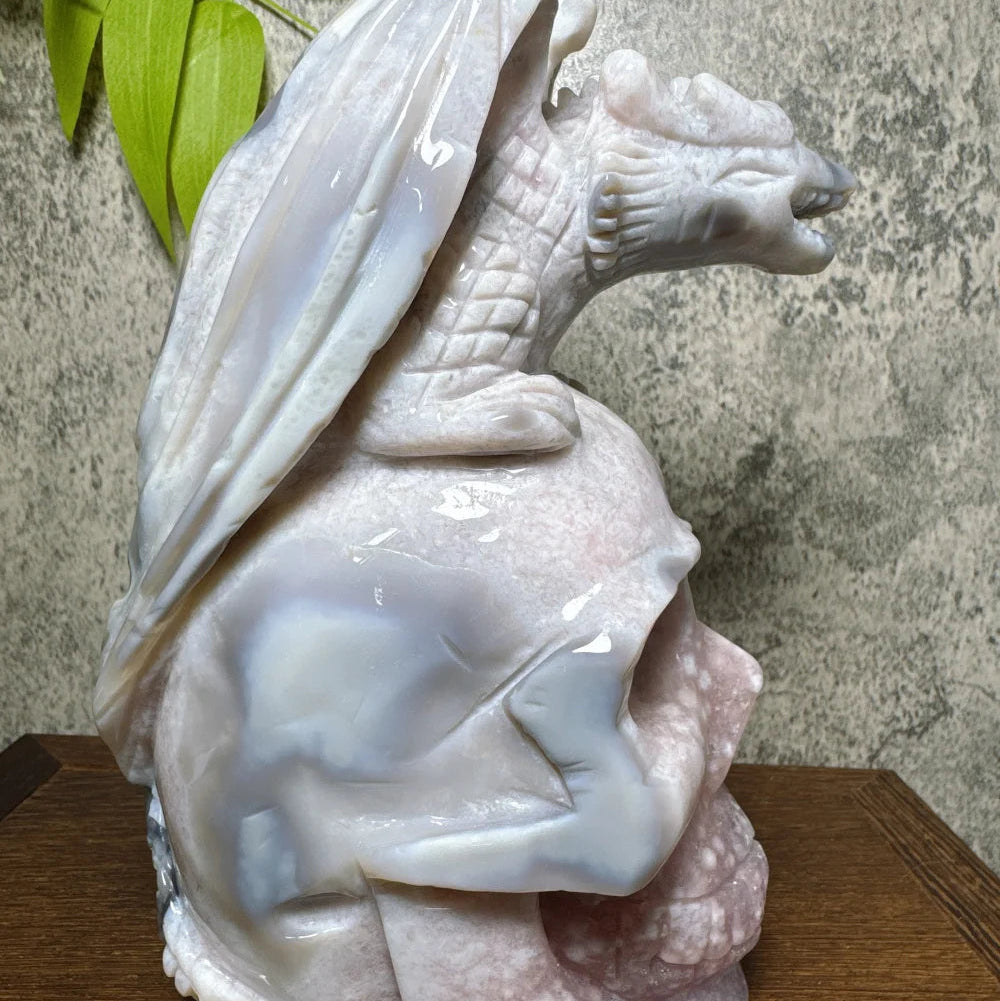 Grey Flower Agate Pterosaur Skull-ToShay.org
